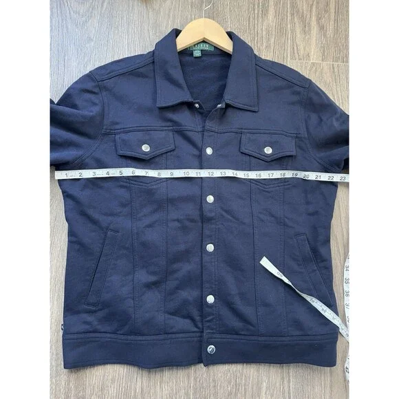 VTG Lauren Ralph Lauren Jacket Womens XL Blue Long Sleeve Snap Front Classic EUC - Picture 8 of 12
